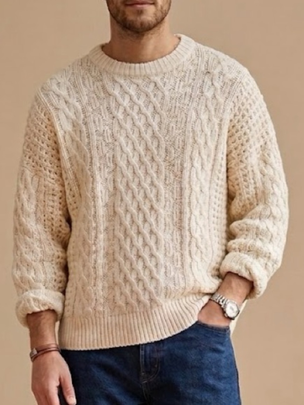 Structure Vtg Cream Chunky Cable Knit Sweater Ramie Cotton Fisherman Gorpcore M